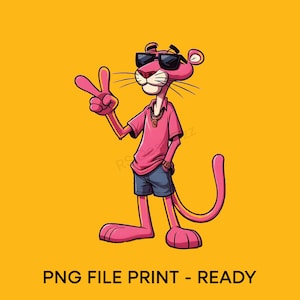 Hippie Pink Panther PNG - 3D Shirt Sublimation, Pink Panther Shirt Design, 3D Cartoon, digitaler Download für T-Shirts & mehr, Pinkes Katzen Shirt