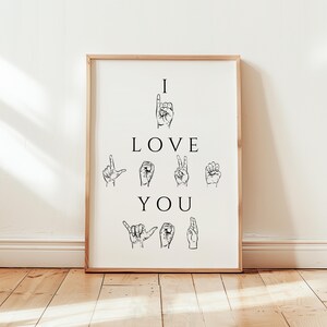 ASL I Love You, American Sign Language Wall Art,Living Room Wall Art,I Love You Hand Art Decor, Love Sign Language Line Art