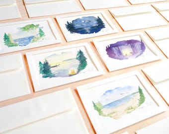 ミシガン サマー コレクション、エリザベス マニングによる水彩画アートプリント ノートカード セット、5 x 7 インチ