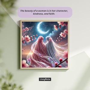 Hijabi Sisters Islamic Art Print: Muslim Women Under Moonlight (Digital Download)