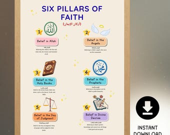 Six Pillars of Faith • Islamic Kids Learning Poster • Muslim Educational Chart • Digital Download