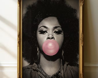 Afrocentric Black Woman Wall Art, Moody Vintage Pink Portrait Digital Download