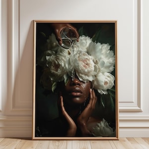 Black Woman Floral Art Print, Afrocentric Decor (Digital Download)
