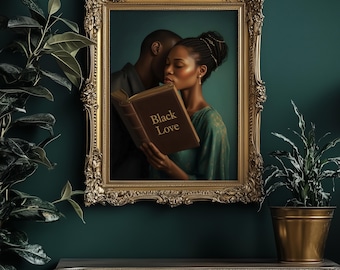 Black Love Art Print, Afrocentric Couple Reading (Digital Download)
