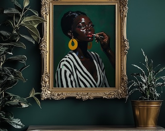 Luxury Black Woman Art Print, Afrocentric Portrait (Digital Download)