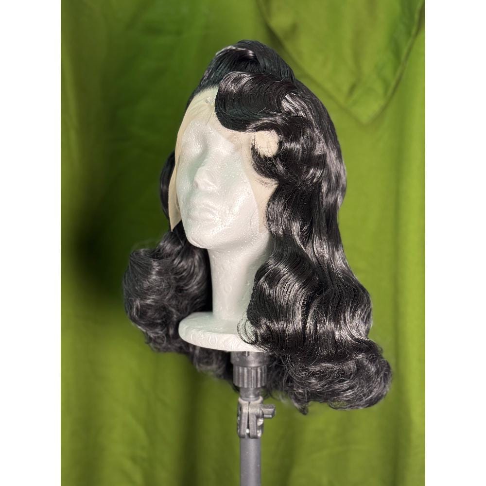 Black Vintage Hollywood Wave Wig - Etsy display picture 3