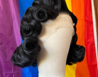 CUSTOM wig with vintage styling, black