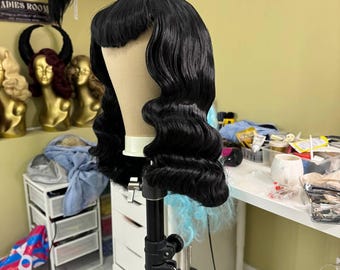 blue wig with vintage styling