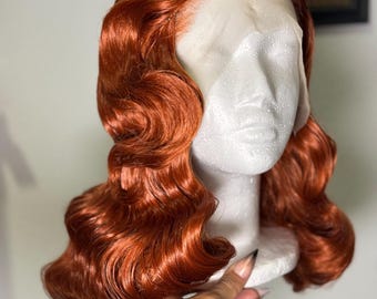 Custom wig with vintage styling, red
