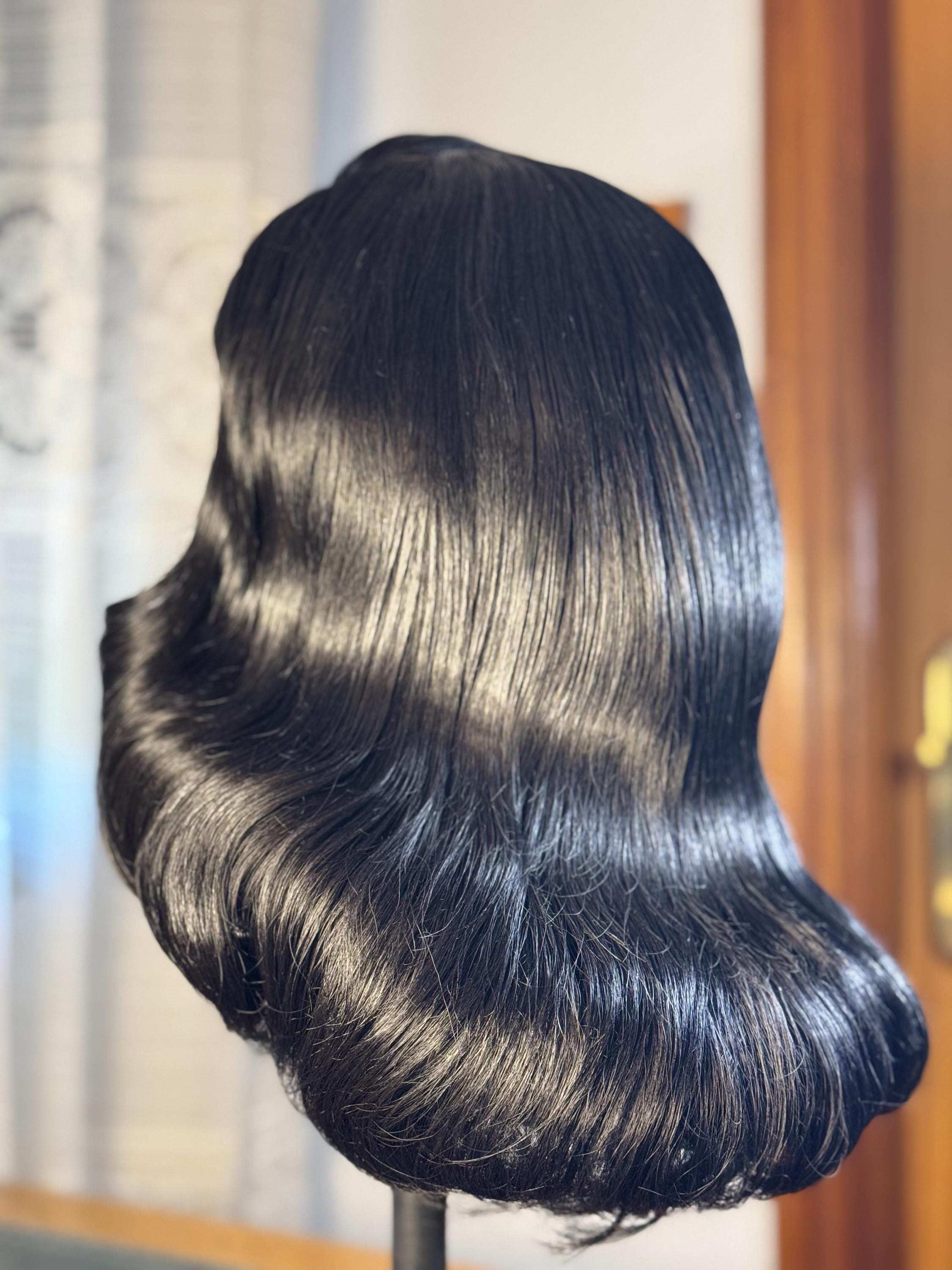 CUSTOM Vintage Hollywood Waves Styling Wig Black - Etsy display picture 1