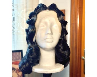CUSTOM vintage hollywood waves styling wig black