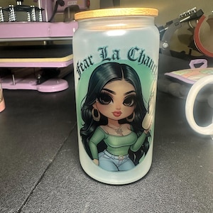16 oz Fear la chancla Glass Cup with Bamboo Lid & Straw |Aesthetic Iced Coffee Tumbler |Cute Retro Drinkware |Summer Vibes|Gift for her |