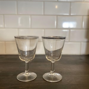 Set of 2 Mid-Century Modern Silver-Rimmed Wine Goblets