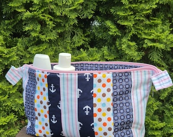 Cosmetic bag, patchwork, sustainable, zipper, lining,