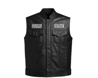Men's Black Cowhide Leather Biker Vest | Handmade Motorcycle Club Style