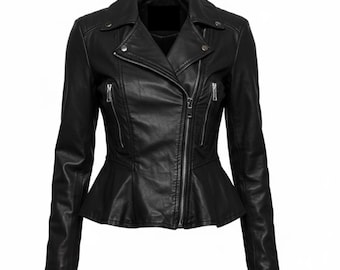 Women's Real Leather Peplum Biker Jacket | Edgy Moto Coat