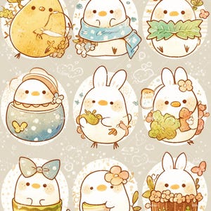20 świeżych wielkanocnych zajączków jajek Clipart Pages, zestaw do scrapbookingu świątecznego, Junk Journal Ephemera, wydrukowany kawaii animal deco tag, cyfrowe pobieranie