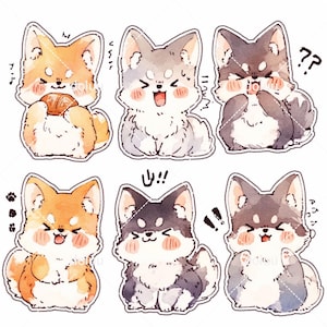 Kawaii Puppy Emoji Clipart, Junk Journal Stickers,Printable Notebook Tag, Digital Scrapbooking Kit, Animal Emoticons Stickers, Dog Fox PNG