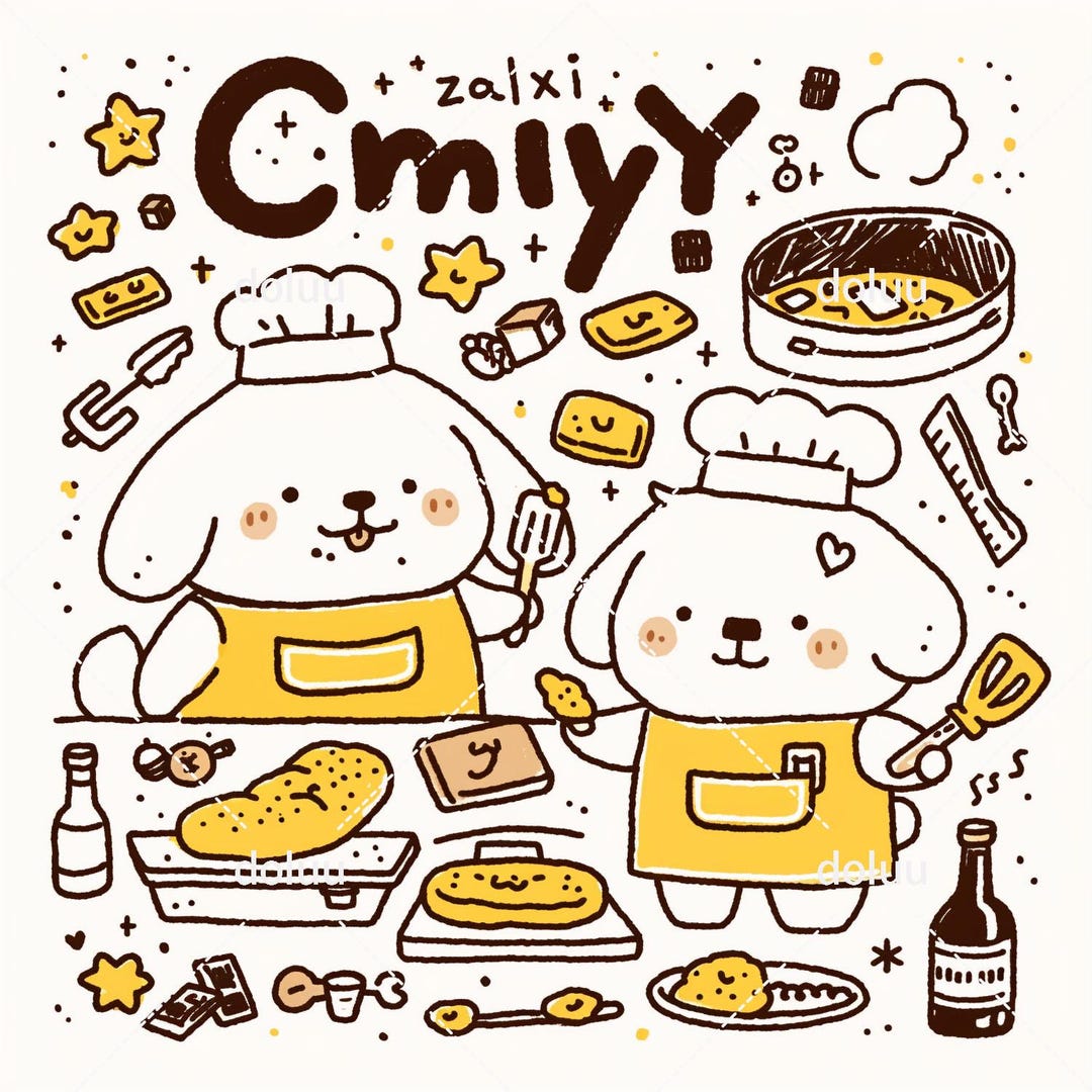 Kawaii puppy Chef Cooking clipart, junk Journal Sticker, Custom dog ...