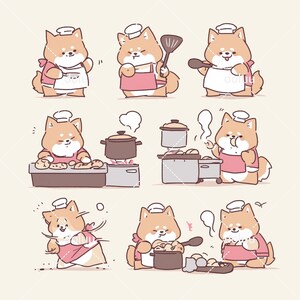 Clipart di animali dei cartoni animati, adesivi per diari di cucina, etichette per confezioni di biscotti, kit per scrapbooking digitale di gatti, cani, volpi, orsi e bambini, PNG di cucina