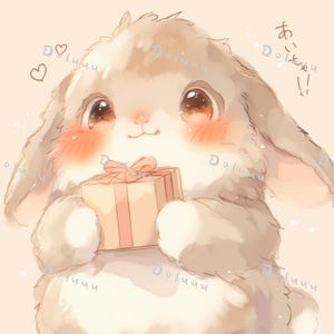 5 Adorable Kawaii bunny Clipart Bundle - Cute rabbit Art for Pet Lovers - Digital Download PNG Files - animal painting - commercial use