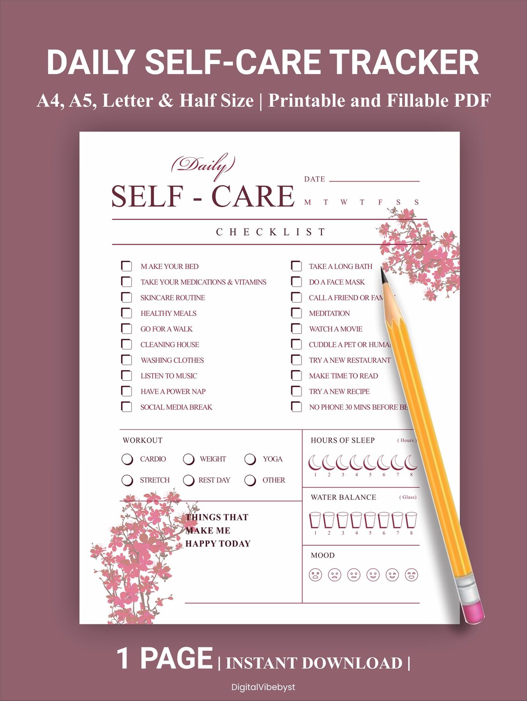 Self Care Tracker Printable: Daily Wellness Planner (A4, A5, Letter ...