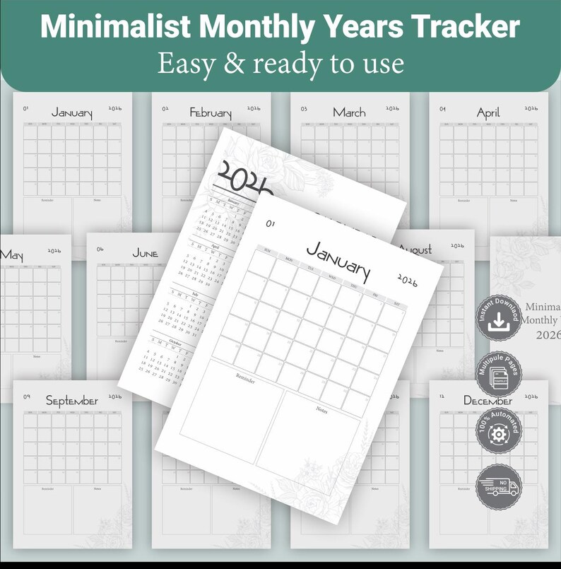2026 Printable Monthly Calendar A4, Minimalist Planner With Notes ...