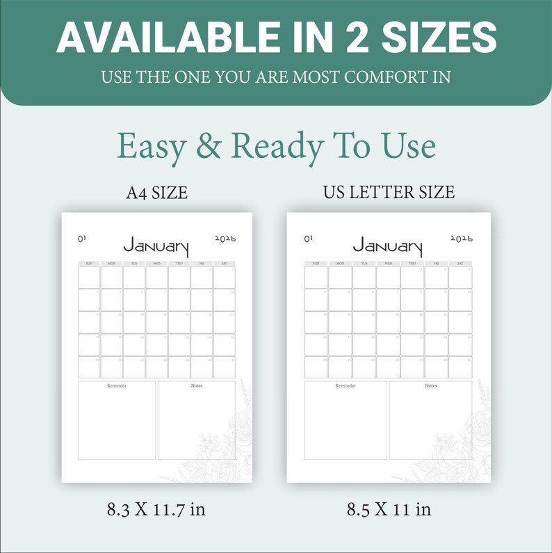 2026 Printable Monthly Calendar A4, Minimalist Planner With Notes ...