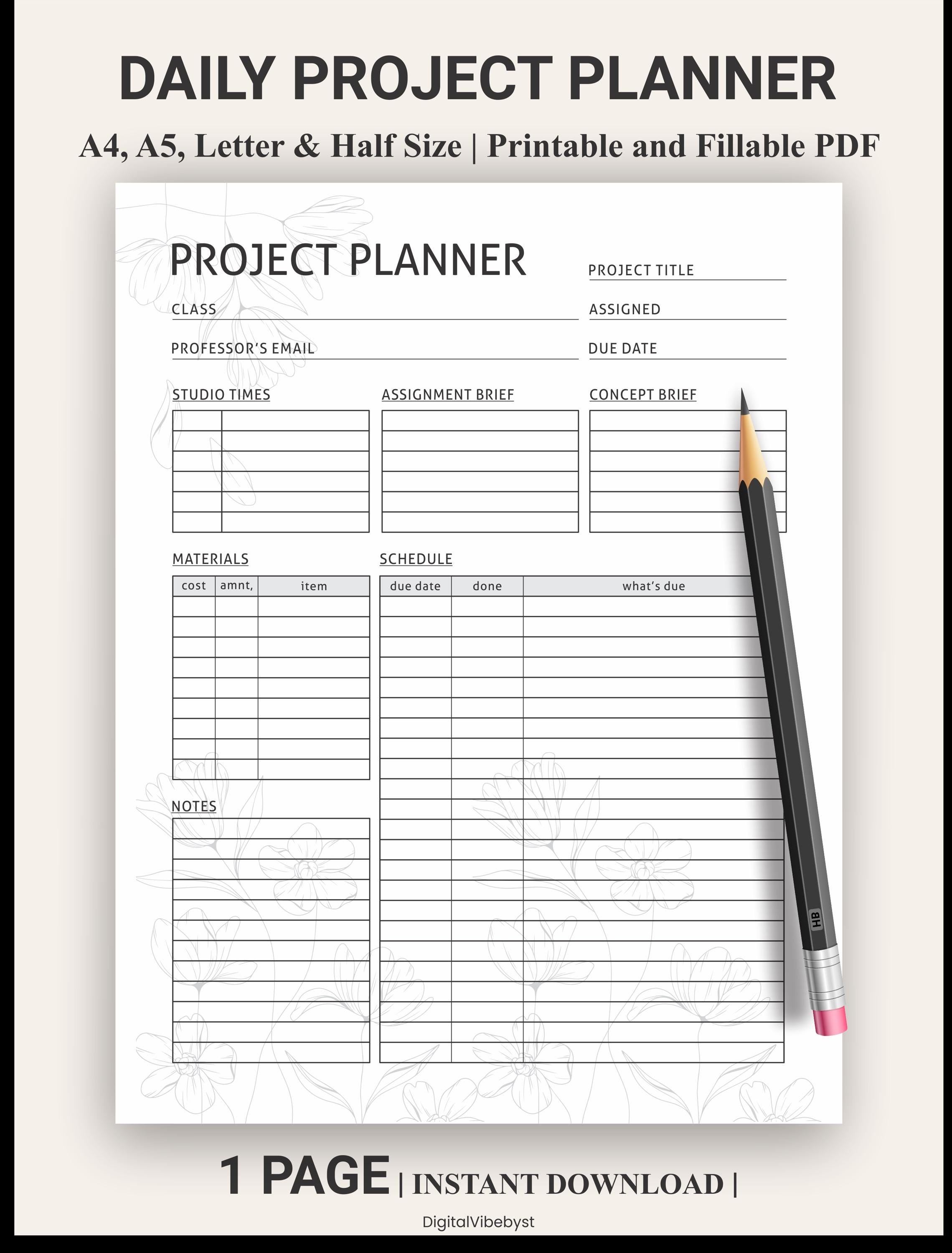 Project Planner Printable – Time Table & School Schedule Planner – A4 ...