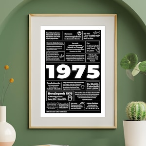1975, 50e verjaardag, poster, digitaal bestand, wat was 1975, jaar, cadeau, vijftig, jubileum, kaart, gefeliciteerd