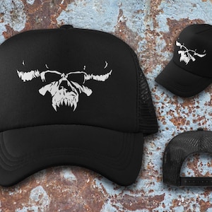 Danzig skull trucker hat - black - you pick the logo color