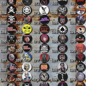 Heavy metal / hard rock 4 pins buttons badges 1&quot; 1.25&quot; and 2.25&quot; iron maiden, black sabbath, motorhead, dio, rainbow, heaven and hell
