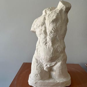 Handmade Male Torso Sculpture - Clay & Polyester Art with Stone Powder Finish | Abstract Severed Figure | Modern Decor Statue