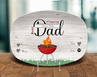 Gepersonaliseerde barbecueschotel voor papa, aangepaste grillplaat met kindernamen, Vaderdagcadeau van kinderen, barbecuecadeau achtertuin