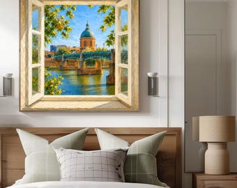 Toulouse landscape optical illusion wall art - French landscape art - trompe l'oeil - Toulouse poster