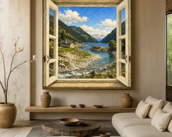 Néouvielle Nature Reserve landscape optical illusion wall art - lake decor - trompe l'oeil - travel poster - mountain wall art