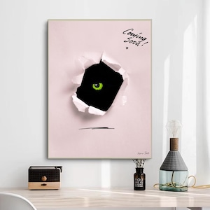 Arte murale Mystery Eye, stampa effetto carta strappata, opera d'arte digitale Green Eye, poster astratto Peeking Eye, decorazione murale moderna e minimalista, rosa