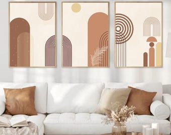 arte murale geometrica astratta, set di stampe minimaliste in terracotta, decorazioni murali boho neutre, arte moderna dai toni terrosi, arte scandinava per il soggiorno