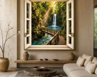Kakuetta Gorge waterfall Basque country landscape optical illusion wall art - French landscape art - trompe l'oeil - waterfall wall art