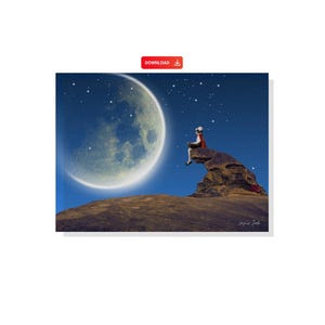 Vollmond-Poster, Sternenhimmel auf Leinwand, verträumtes Mädchen unter dem Mond-Druck, Zen-Leinwand, Dekor für Kinderzimmer, Mond- und Sternen-Druck