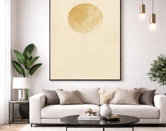 Abstract gold moon wall art - minimalist art - abstract painting - gold poster - moon decor - celestial print - geometric artwork