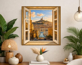 Marseille landscape optical illusion wall art - French Riviera art - trompe l'oeil - travel poster - Marseille poster