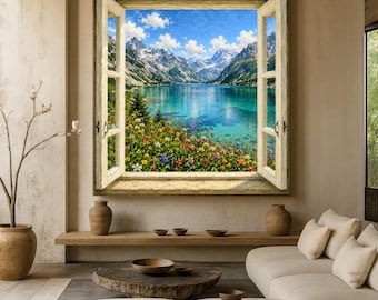 Lac de Gaube landscape optical illusion wall art - lake decor - trompe l'oeil - travel poster - mountain wall art