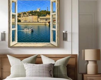 Lyon landscape optical illusion wall art - lyon poster - trompe l'oeil - travel poster - lyon france