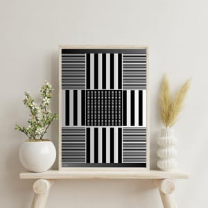 black and white wall art, minimalist geometric print, op art poster, optical illusion art, modern abstract wall art, scandinavian design art
