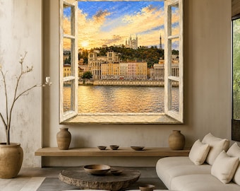 Lyon landscape optical illusion wall art - lyon poster - trompe l'oeil - travel poster - lyon france