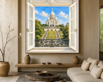 Paris landscape optical illusion wall art - montmartre paris art - trompe l'oeil - travel poster - paris wall art