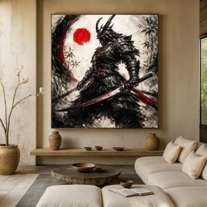 Fichier numérique png à télécharger d'un samouraï imposant, dans une posture de puissance absolue. avec ses deux katanas.