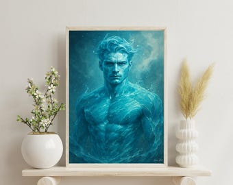 poseidon wall art - seasons elements, elemental art, seasonal decor, ocean god, poseidon art, poseidon statue, poseidon gifts, ocean art