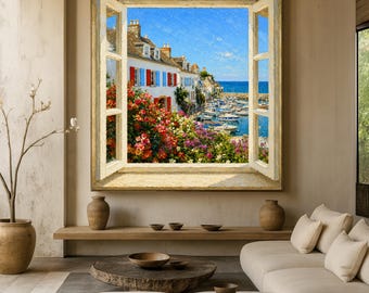 Ile de Ré landscape optical illusion wall art - French landscape art - trompe l'oeil - floral poster